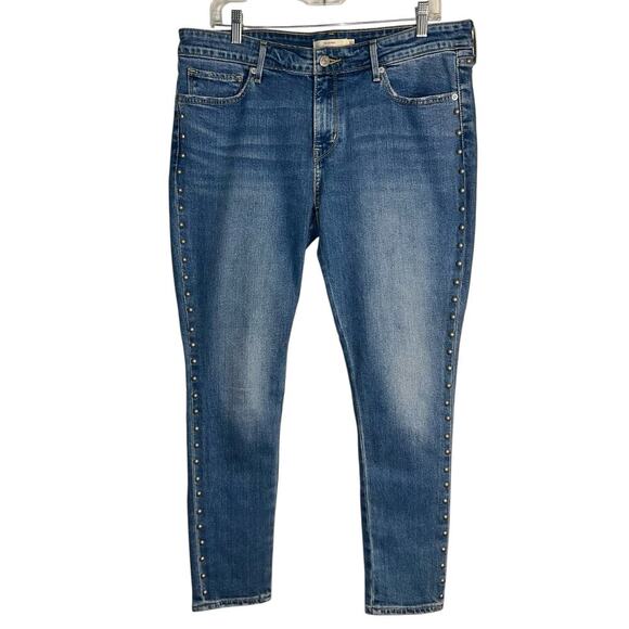 Levi’s 711 Skinny Blue Studded Jeans Mid Rise Stretch Denim – Women’s Size 32” - Picture 1 of 7